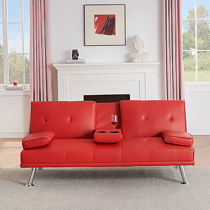 Canapé-lit pliant double en cuir rouge 67 pouces avec table basse pour bureau