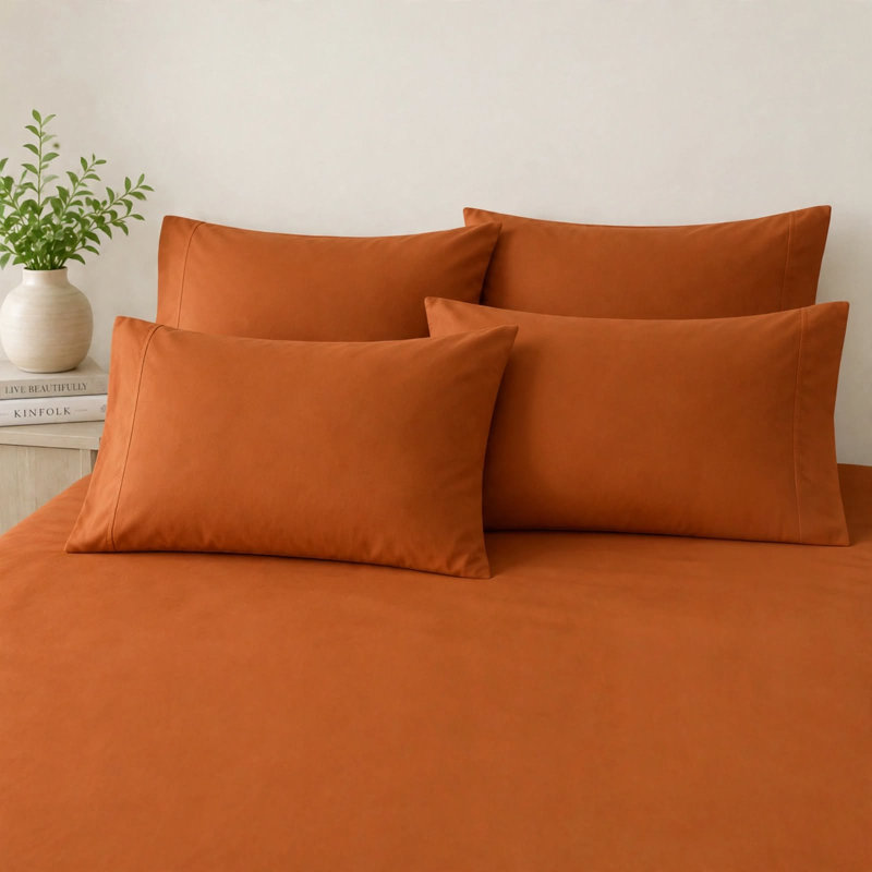 Ensemble de draps en microfibre 6 pièces, Très grand, Orange d’automne