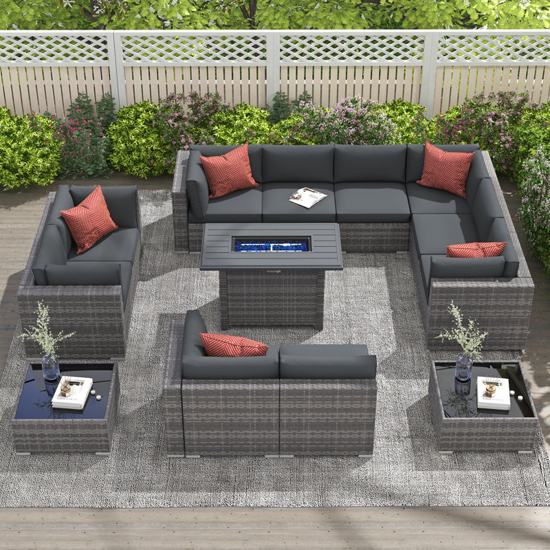 Ensemble de conversation pour 10 personnes avec coussins, Structure brune / coussin gris