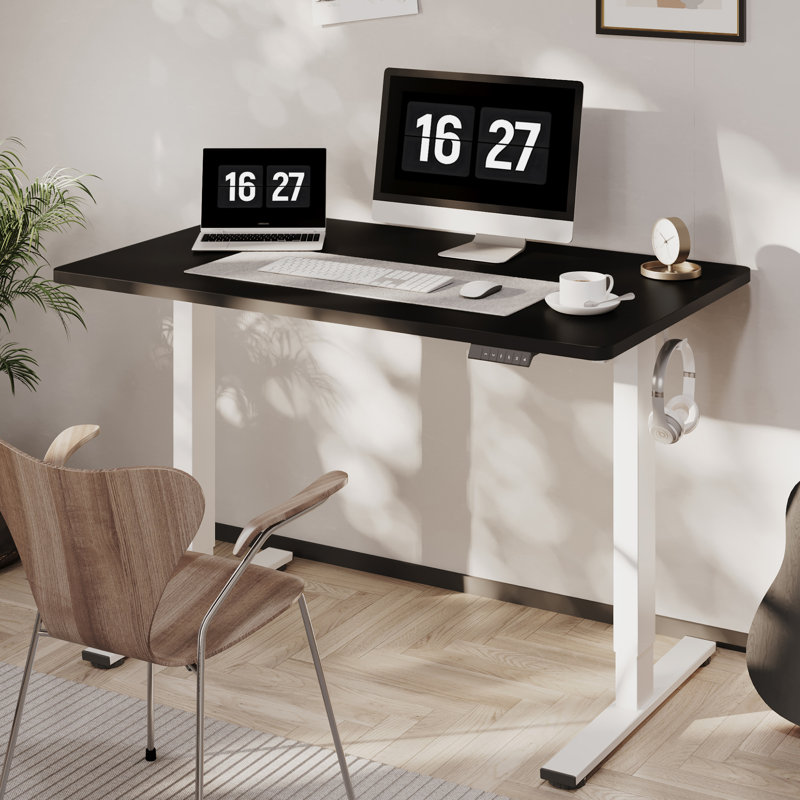 Dojtcho Home Office Adjustable Standing Desk, 46.6" H x 48" W x 30" D, Black/White