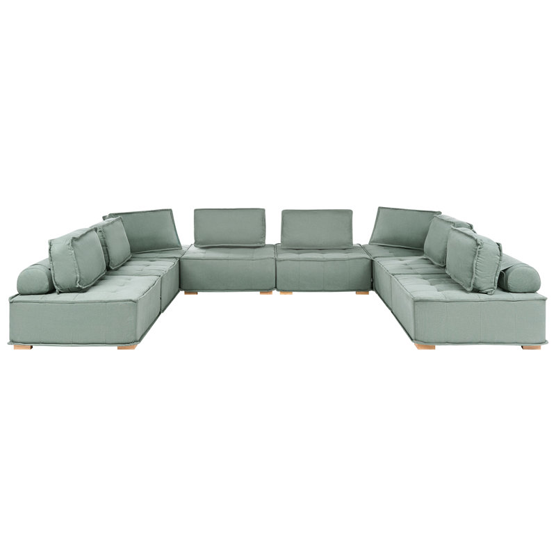 Modular U-Shape Sofa 8 Seater TIBRO Fabric, Light Green