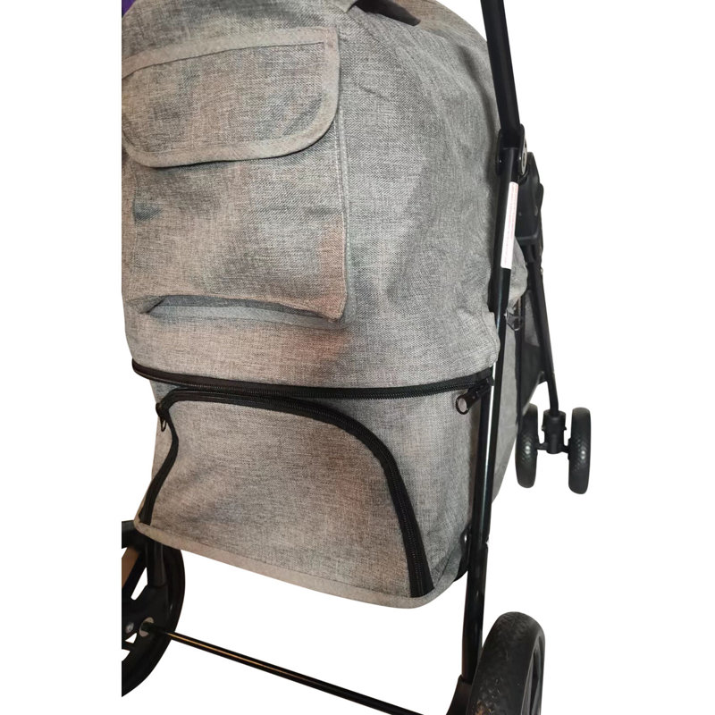 Foldable Gray Pet Stroller with Breathable Mesh for Small to Medium Dogs