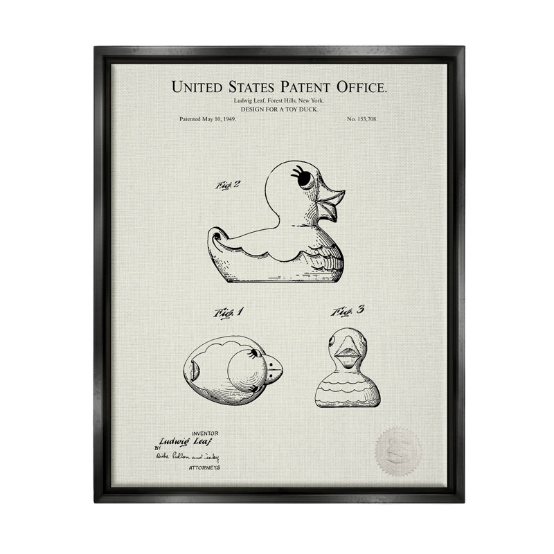 Art mural rétro sur toile flottante, brevet de canard noir par Karl Hronek, H 31 po x l 25 po x P 1,7 po