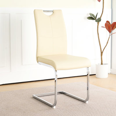Chaise de salle à manger en polyuréthane jaune (4) - Pieds en métal galvanisé, siège ergonomique et frais en éponge pour divers espaces, base de chambre à coucher moderne, douce pour le confort