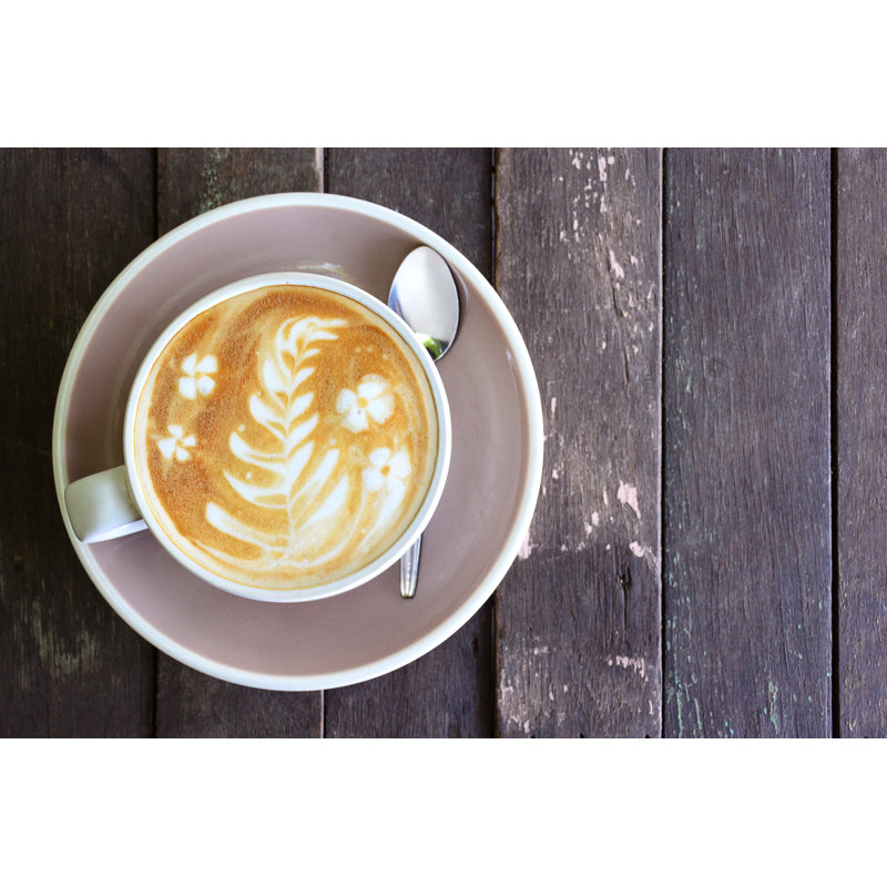 Cup Of Latte On Wooden Background - Wrapped Canvas Print, 51cm H x 76cm W