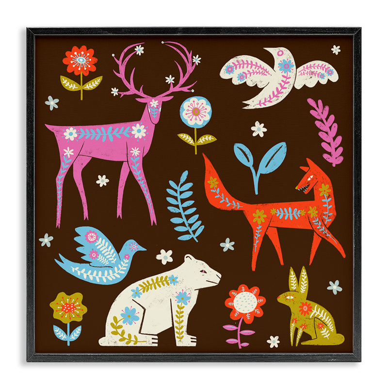 «Forest Folk Animals with Florals», estampe numérique, design par Hannah Moren, H 12 po x l 12 po