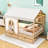 Full Size Wooden House-Shaped Bed With Charging Board, Shelf, Drawers And LED Strip-1848593048