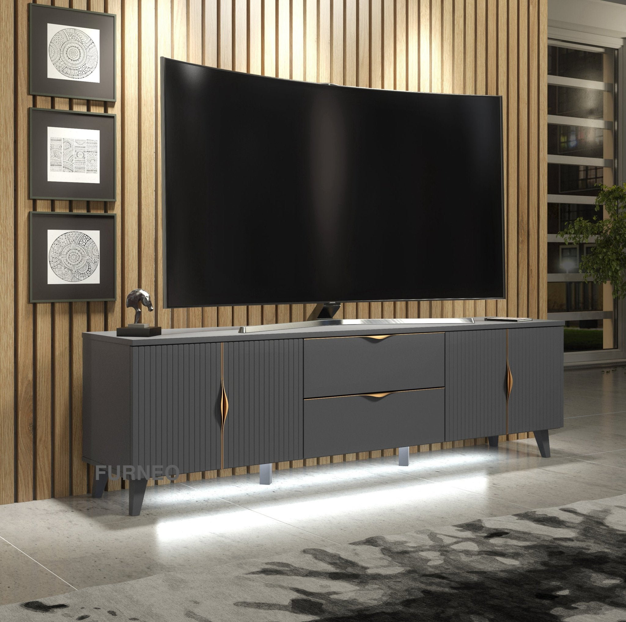 Azzurro10 Grey TV Stand for TVs up to 75in with White LED Lights