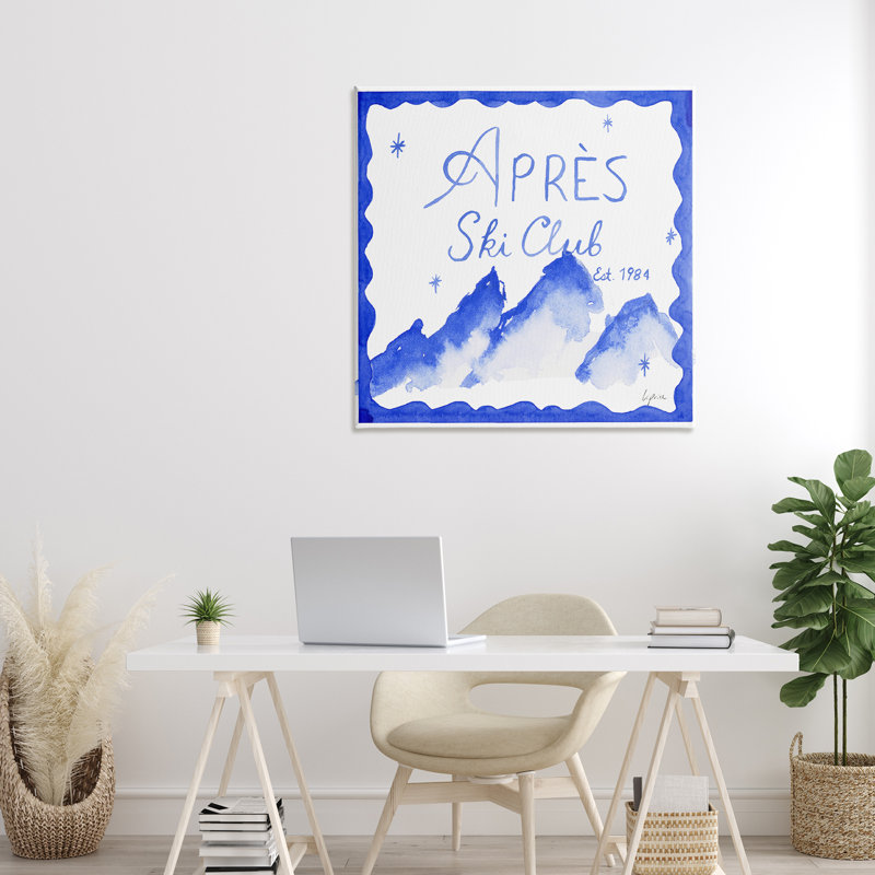 Toile «Apres Ski» dans les tons de bleu, design par Lucille Price, H 30 po x l 30 po
