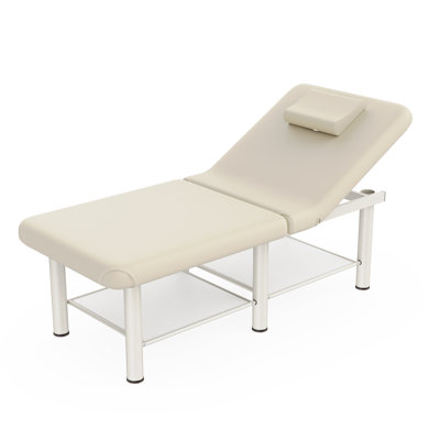 Table de massage professionnelle 75 po x 30,5 po, table pliante en cuir de polyuréthane, lit de massage de kinésithérapie avec coussin de tête et dossier réglable, beige