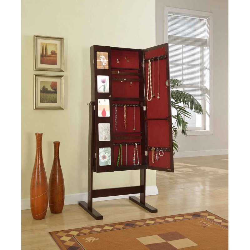 Armoire à bijoux double portes avec miroir chevor de luxe Whitchurch, Espresso