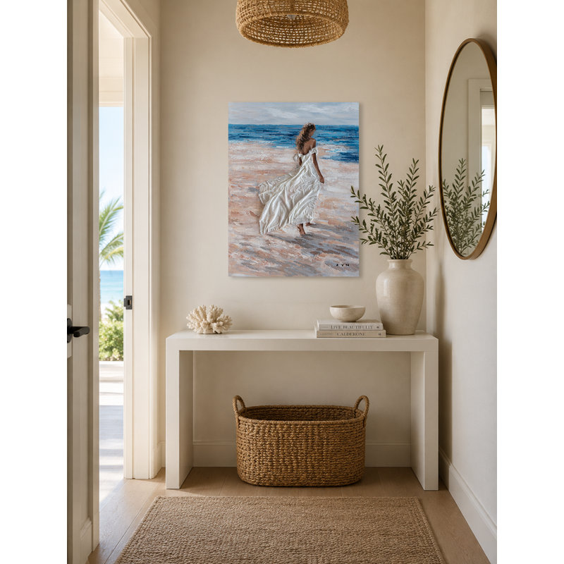 «Barefoot Girl on the Beach», peinture sur toile tendue, H 36 po x l 24 po x P 1,5 po