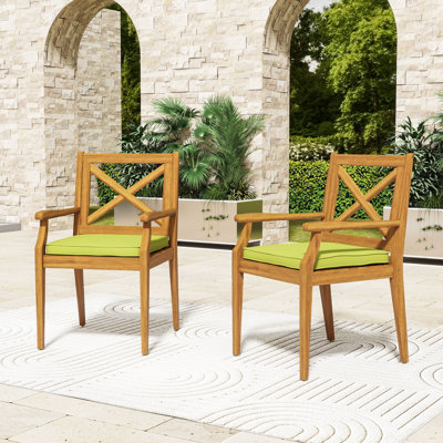 Set of 2 Outdoor Acacia Wood Dining Chairs with Water-Resistant Cushions