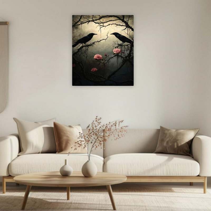 Art mural 24 "x 36" Ravens and Roses