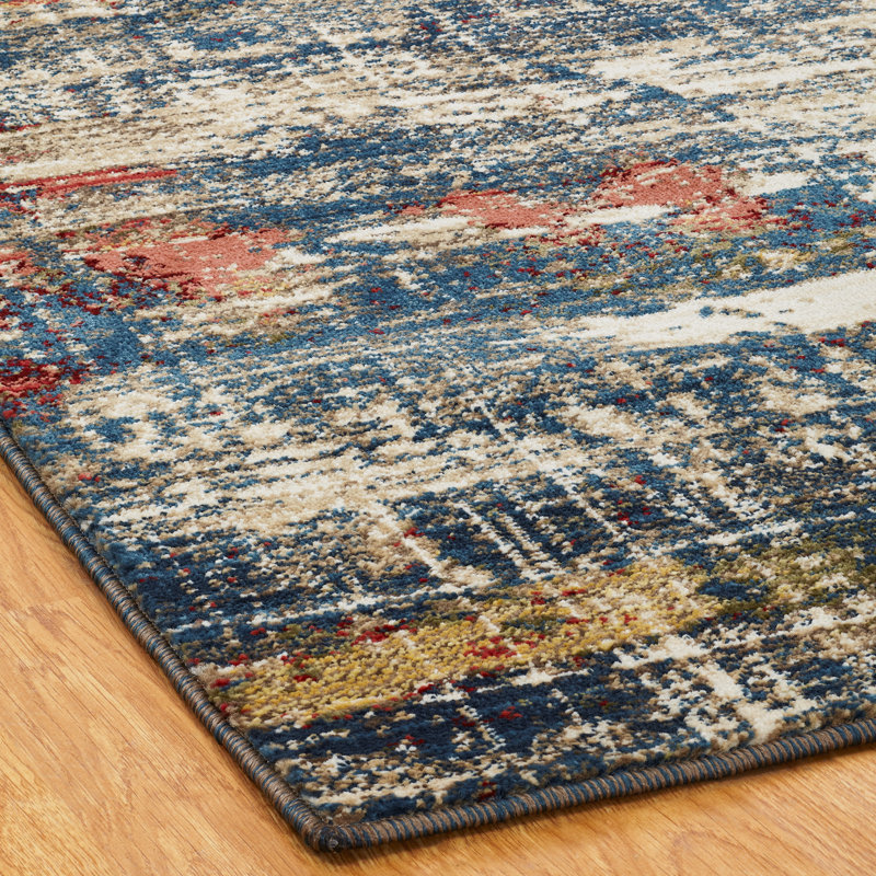 Holbeach Abstract Area Rug in Blue/Beige, Runner 2'6" x 8'