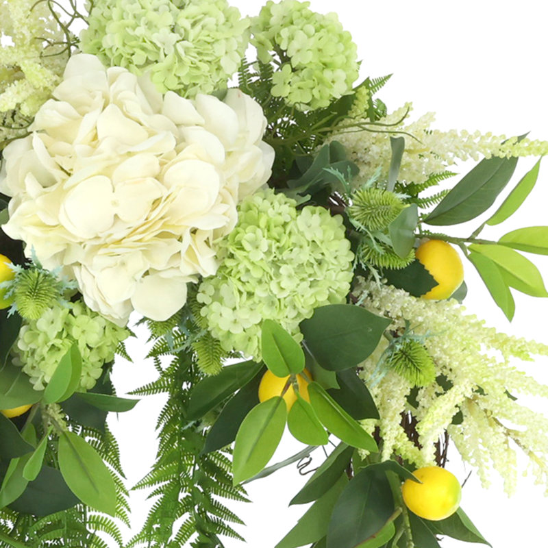 28'' Wreath with Hydrangeas, Lemons and Ferns