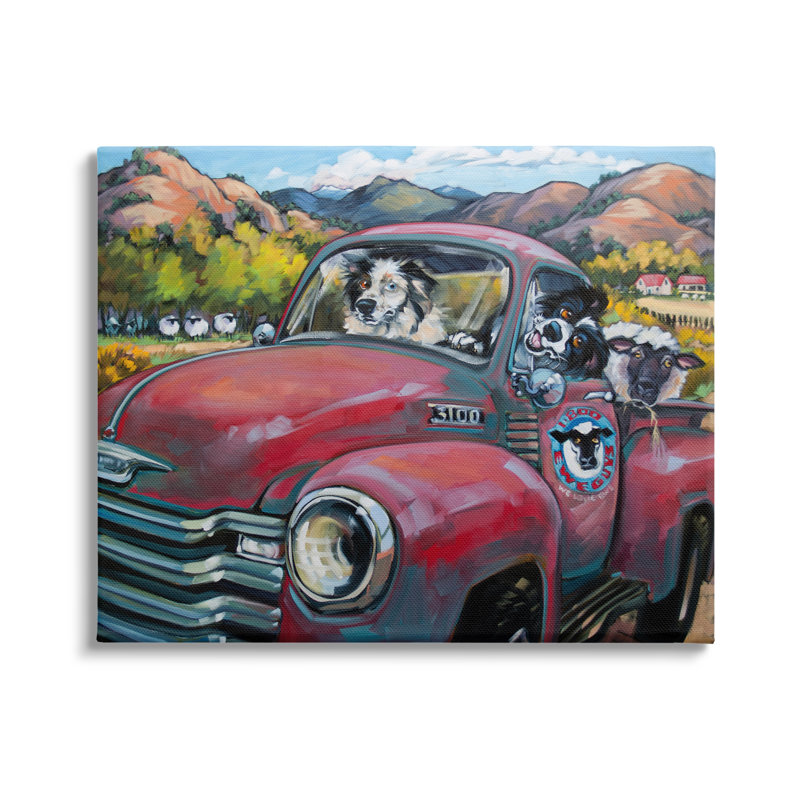 Chiens dans un camion rétro par CR Townsend, H 30 po x l 40 po x P 1,5 po