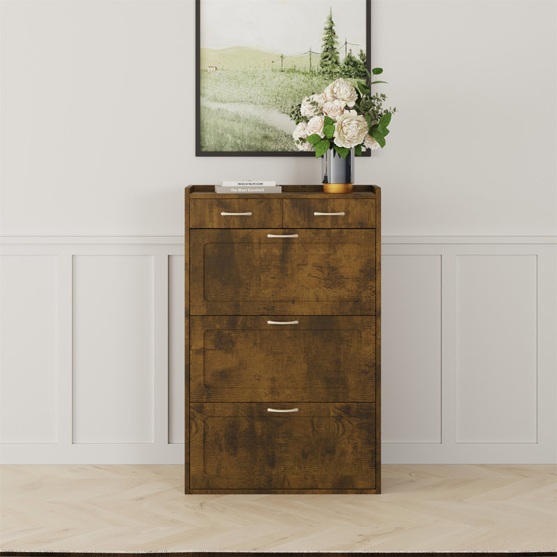 31.49 Inches Of And Solid Wood Shoe Cabinet, Brown