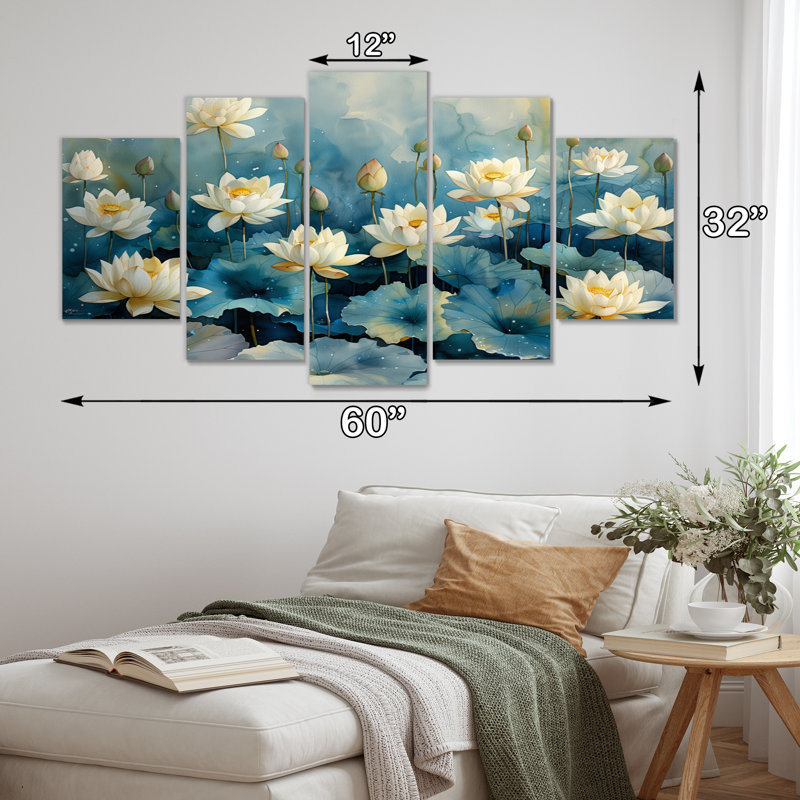 «White Blue Lotus Pond Reflections», ensemble d'art mural lotus