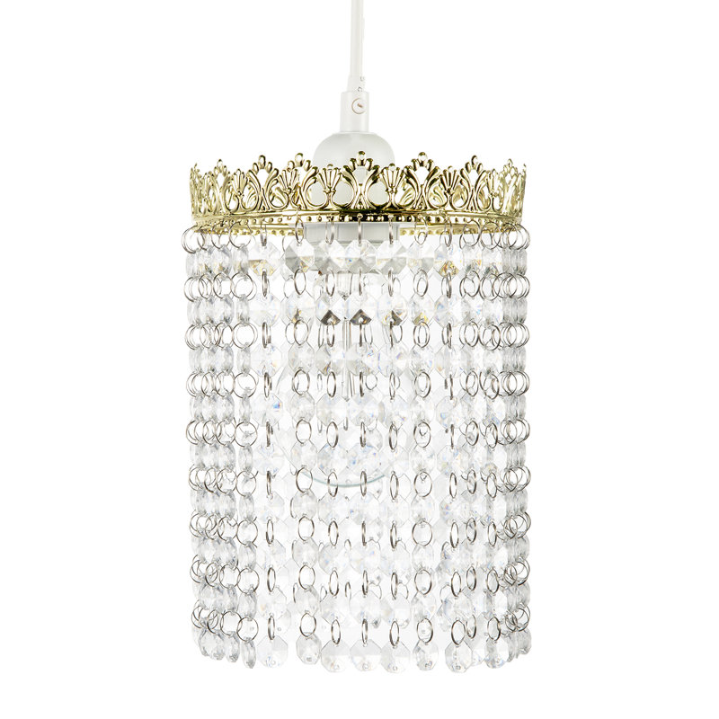 Polished Gold Crown Pendant Light Shade With Strings Of Clear Beads By 