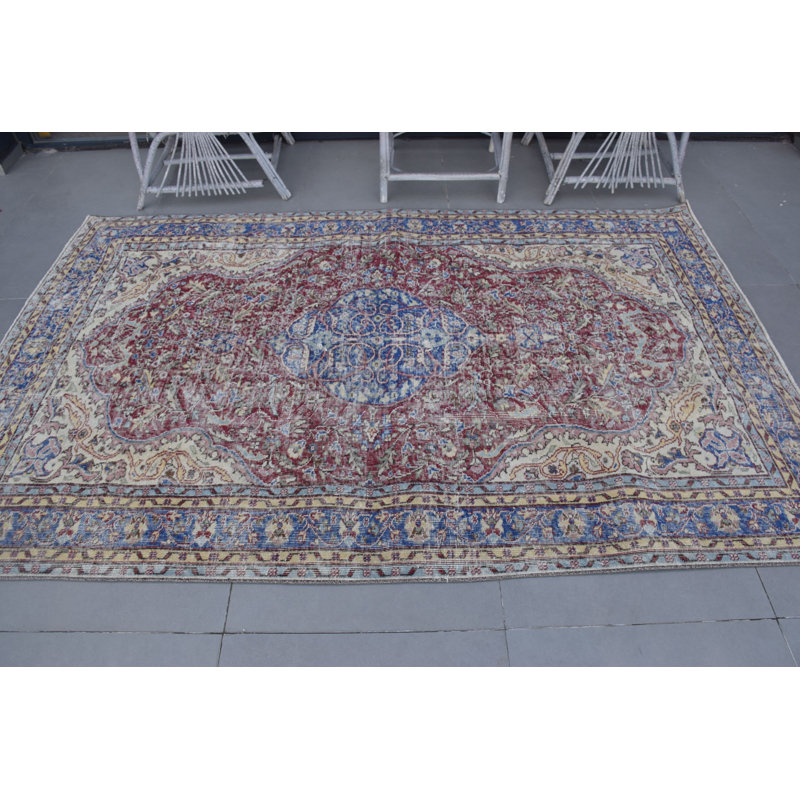 Grand tapis marocain pour le salon ou la salle à manger bohémien - style turc anatolien rétro