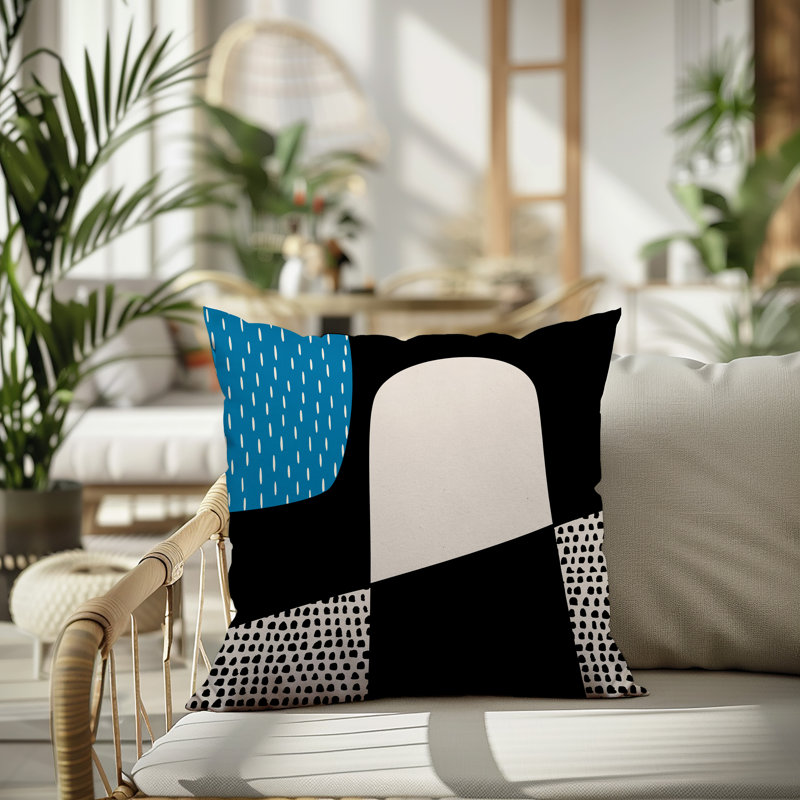 Coussin carré intérieur / extérieur pia, H 19 po x l 19 po, Turquoise / noir / blanc cassé