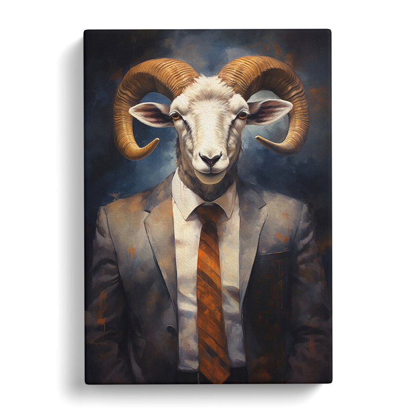 Ram Sheep in a Suit Painting No.6 - Wrapped Canvas, 50cm H x 35cm W x 3cm D