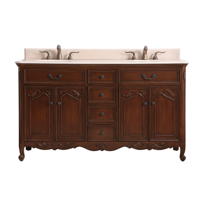 Angelique 60'' Double Bathroom Vanity with Top, Teak, Cream