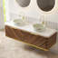 Meuble-lavabo flottant à double cuve 60 po avec lavabos vasques en marbre rond et plateau en pierre frittée 60 po, armoire en contreplaqué en noyer foncé ou chêne clair, garniture dorée, capteur à DEL, pré-assemblé, tiroir double-1660629913