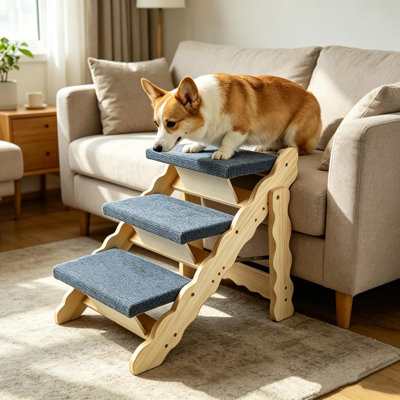 Escalier et rampe pour chien 2 en 1 pliable en bois pour lit, canapé ou voiture - échelle anti-dérapante pour animaux de compagnie en 3 étapes, meubles d'intérieur robustes pour animaux de compagnie, supporte les petits et grands chiens jusqu'à 150 lb