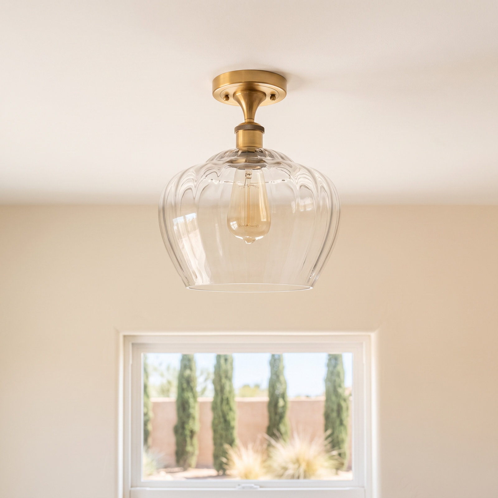 Renee Single Light Flush Mount, Clear, Brushed Brass, Bulb Not Included