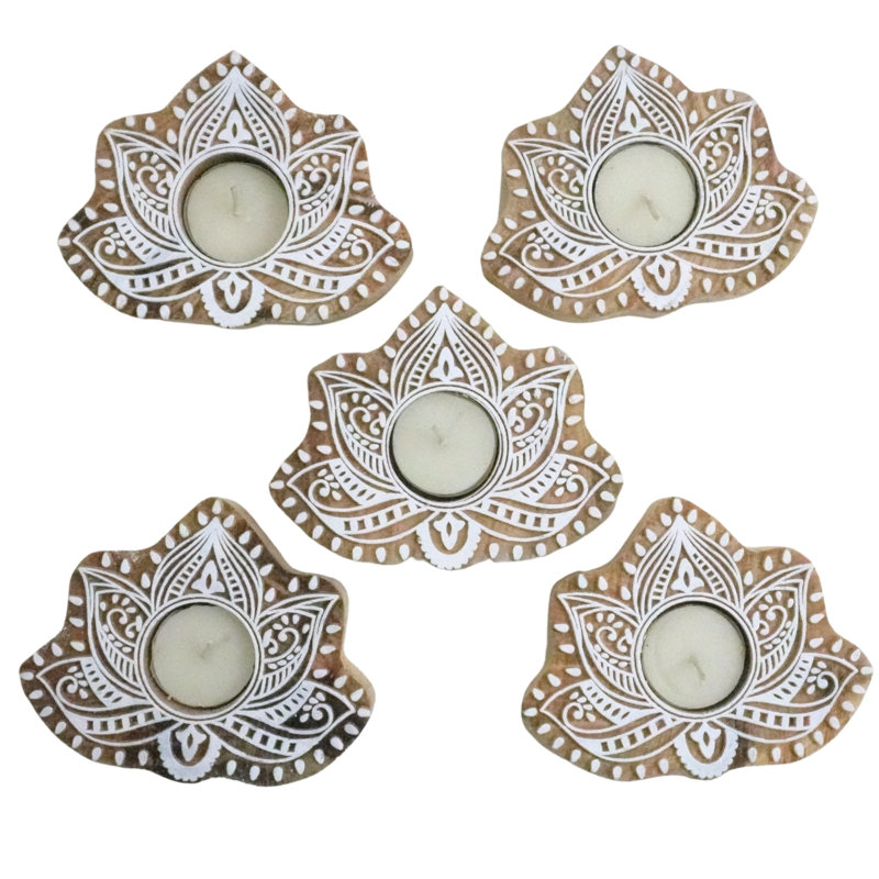  Rustic Wooden Tea Light Holder Handmade 4x5 Candle Stand, Natural Stain Finish for Elegant Home Décor-(Pack Of-9), 9