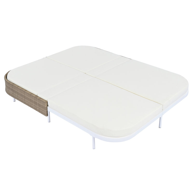 Outdoor Double Daybed With Adjustable Backrest, PE Rattan Wicker And Iron Frame, 2 Cushions & Pillows, 800 Lbs Capacity, Beige