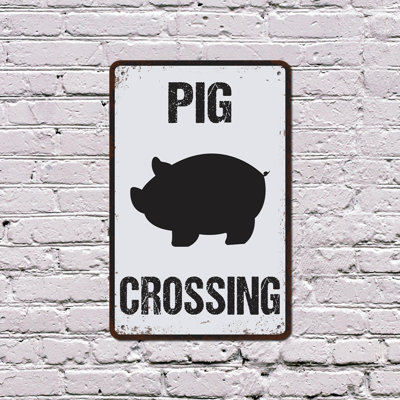 Pig Crossing Distressed Swine Hog Farm 10 Inch x 14 Inch Plastic Sign