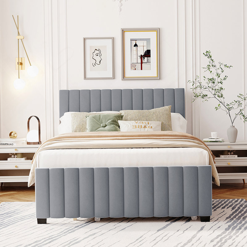 Lit plateforme double en velours avec lit gigogne double, rose, Rose