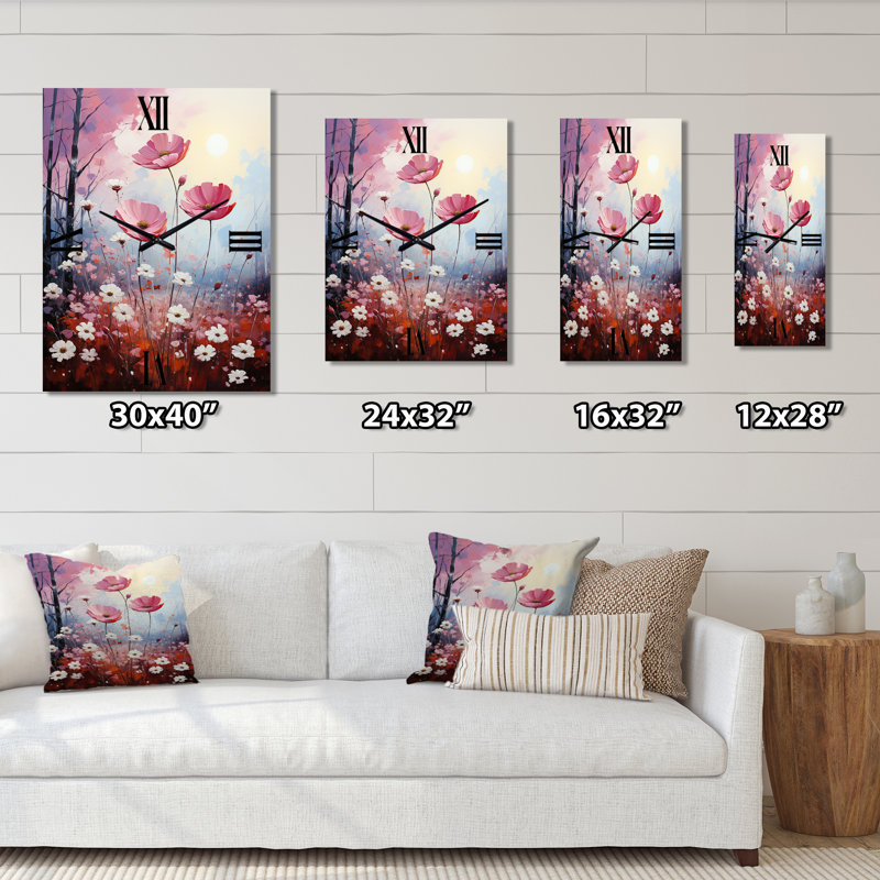 Horloge murale rose surdimensionnée avec pétales de cramoisi rose, Petit