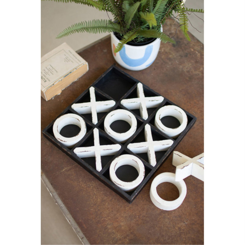  Jeu de tic-tac-toe en bois H 2 po, bois peint noir patiné