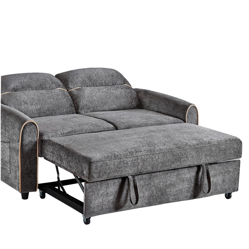 Canapé-lit chenille, canapé-lit de 58 po, canapé-lit, canapé-lit avec dossier réglable à 3 positions, 4 poches latérales et ports de chargement pour le salon, gris