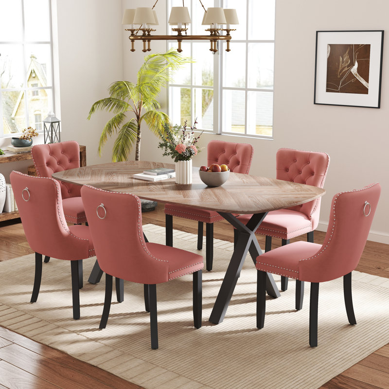 Ensemble de salle à manger rectangulaire avec chaise capitonnée, H 29,5 po x L 71 po x l 35,4 po, Rose