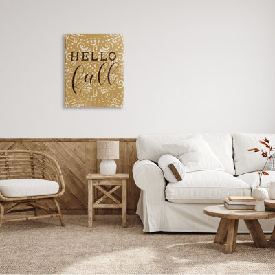 «Hello Fall Greeting», motif fractal jaune rétro par Daphne Polselli - Art textuel
