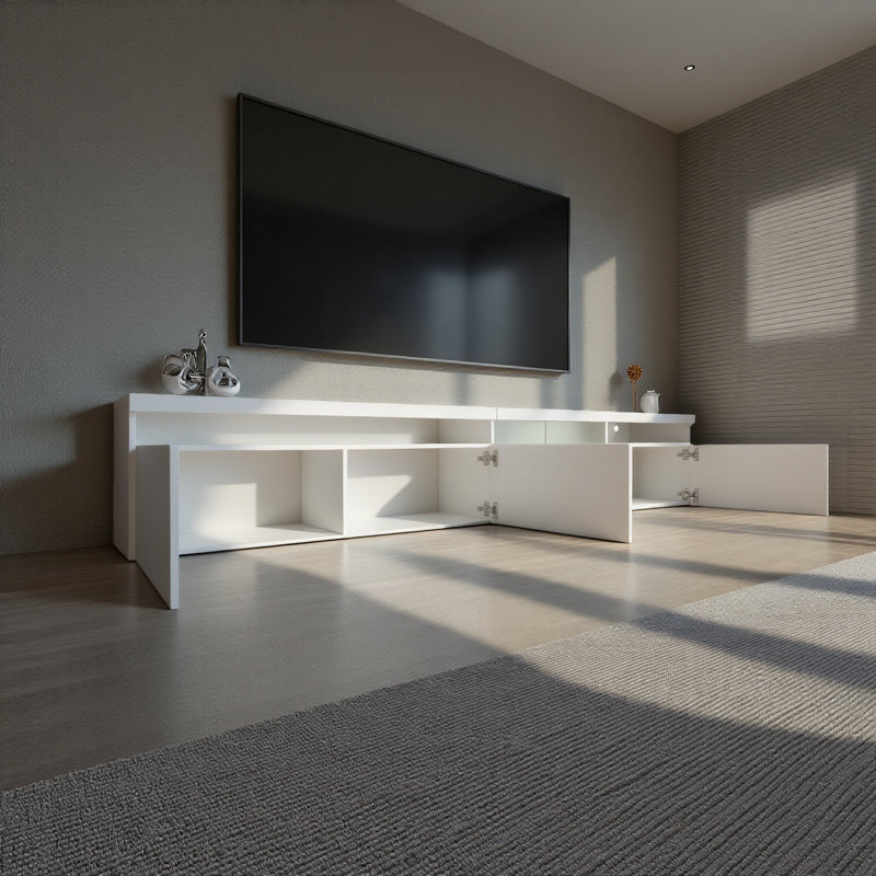 Led Color-changing Tv Stand With 2 Glass Shelves – Media Console For Tvs Up To 105” & App-controlled Lighting, White