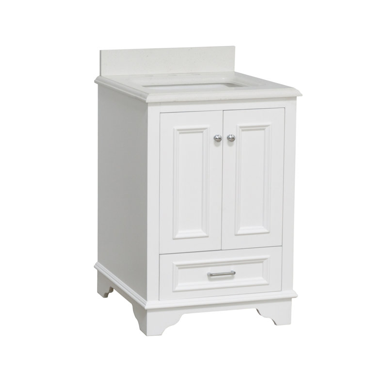Loughlam 24'' Single Bathroom Vanity with Top, White, Quartz