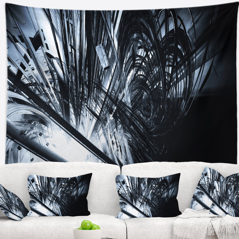 Tapisserie d'art 3D abstrait noir et blanc, H 78 po x l 92 po