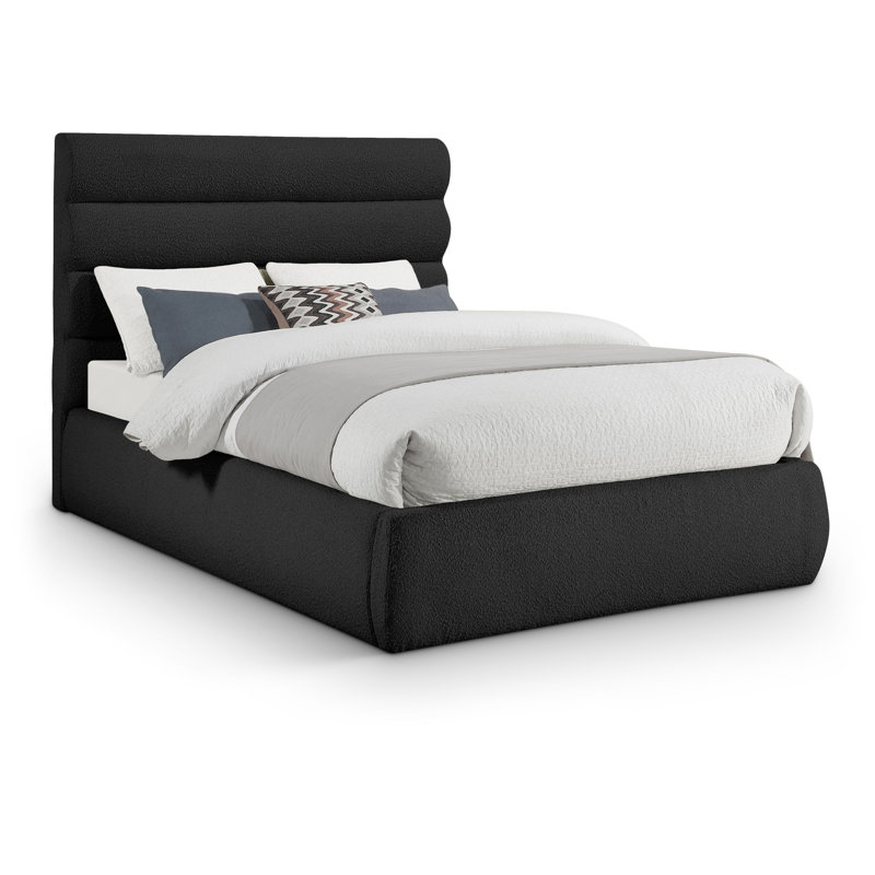 Lit en tissu Adam Boucle, Tissu bouclé noir, Double
