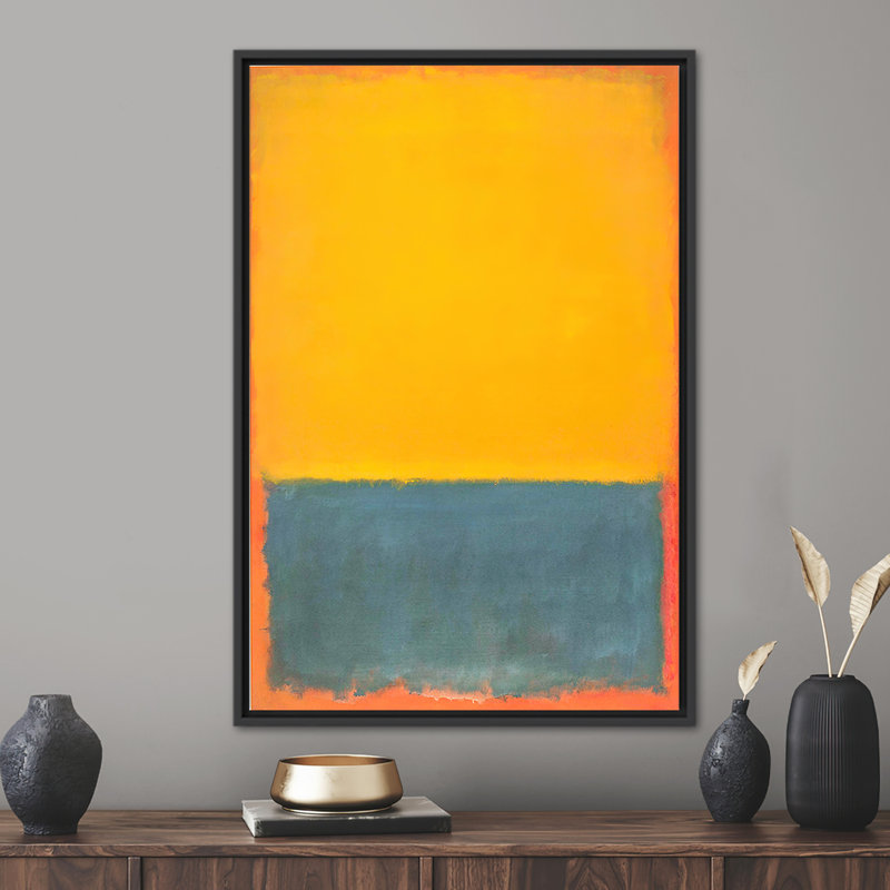 Art abstrait sur toile jaune et gris Mark Rothko, H 37 po x l 26 po, Impression encadrée flottante sans passe-partout