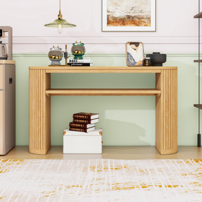 Farmhouse Console Table with Open Shelf, Natural