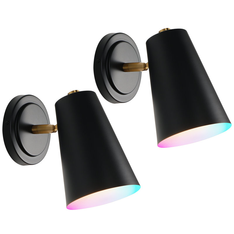 Modern LED Dimmable Color-Changing and Timer Wall Sconce with Matte Black Metal Frame and Gold Accents, for Bedroom, Living Room, Hallway