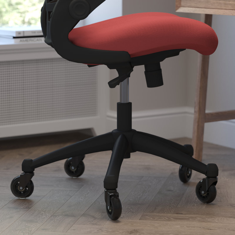 Regent Park Ergonomic Swivel Task Chair with Roller Wheels & Flip Up Arms, Black, Red