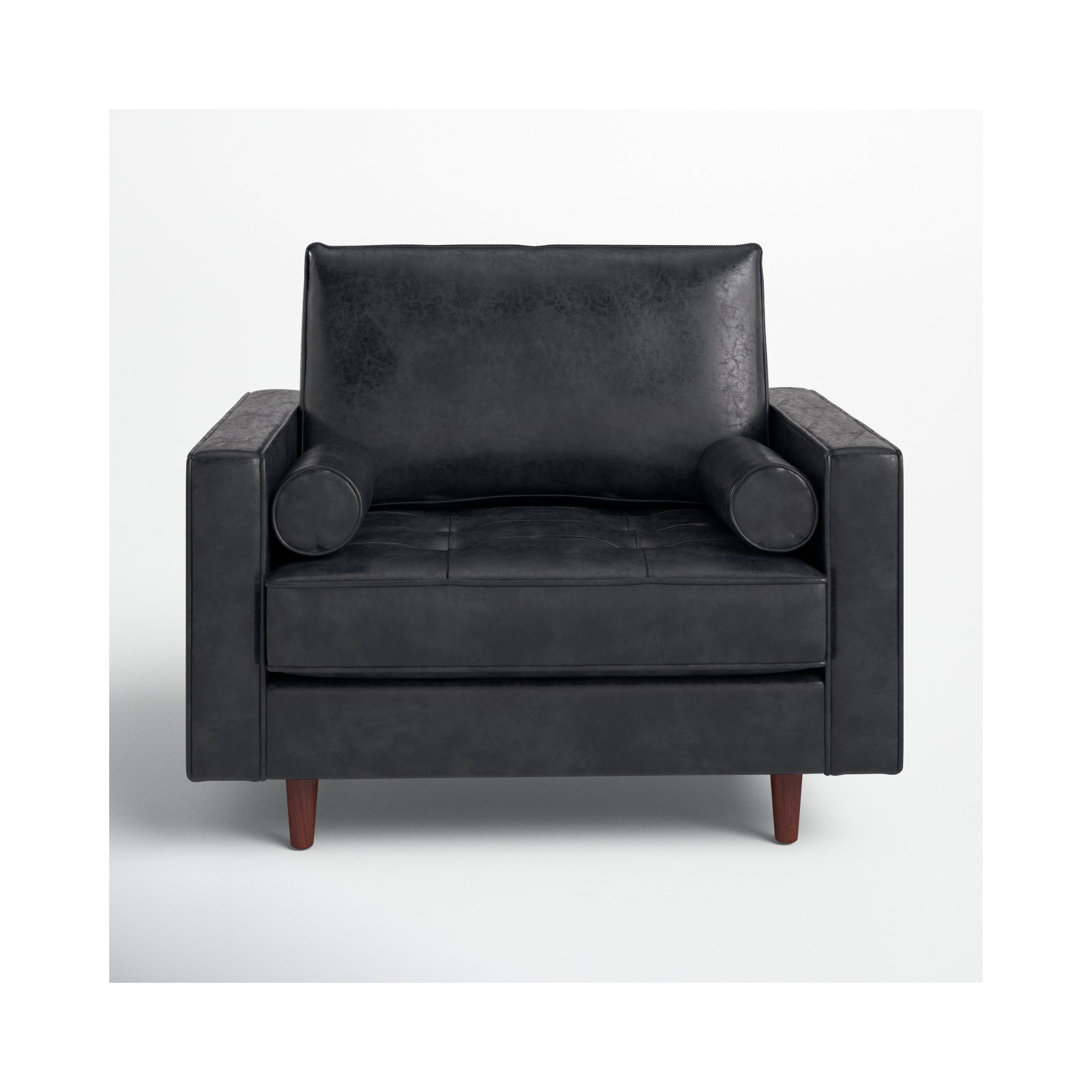 Geo Genuine Leather Armchair, Vintage Black Genuine Leather