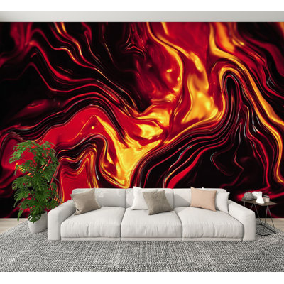 Peel and Stick Wallpaper Abstract Flame Fire Red Yellow Black Marble Wave Swirl Neon Colorful Wall Murals 100"H x 144"W Removable PVC Wall Paper Self-Adhesive Wall Paintings Art Decor for Bedroom Living Room